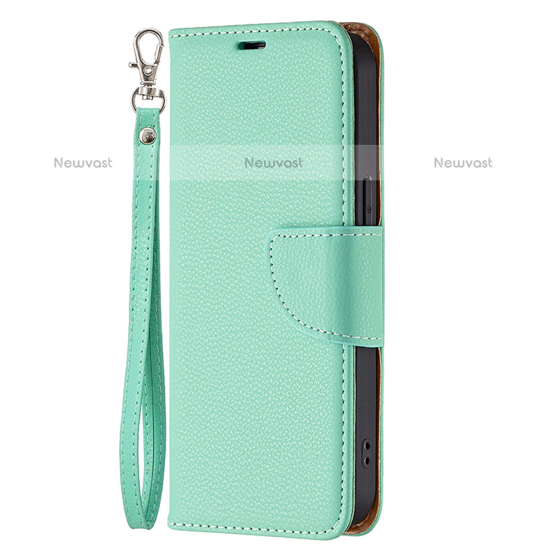 Leather Case Stands Flip Cover Holder for Apple iPhone 15 Pro Max Cyan