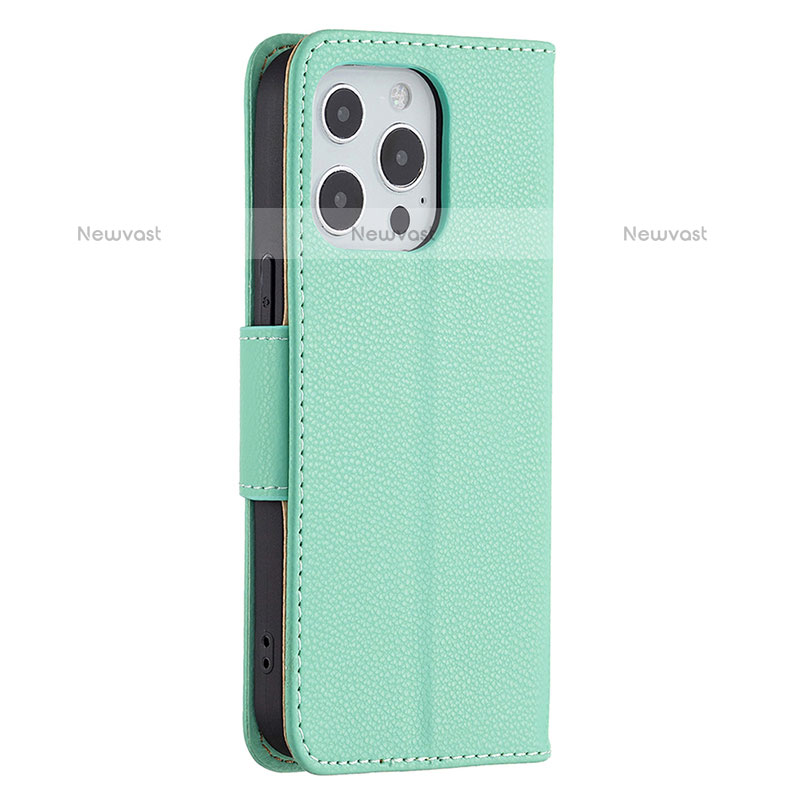 Leather Case Stands Flip Cover Holder for Apple iPhone 15 Pro Max Cyan