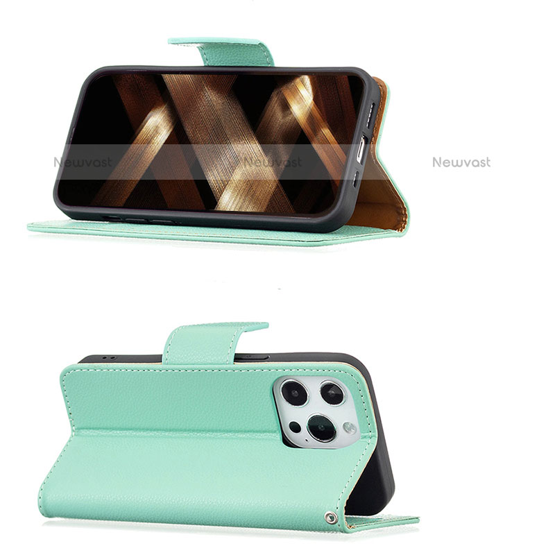 Leather Case Stands Flip Cover Holder for Apple iPhone 15 Pro Max Cyan