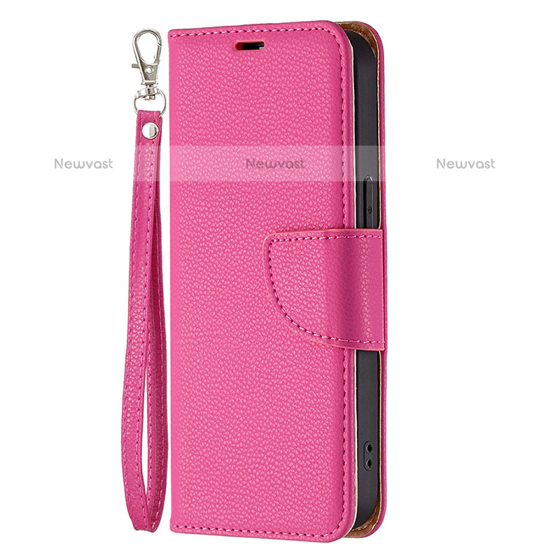 Leather Case Stands Flip Cover Holder for Apple iPhone 15 Pro Max Hot Pink