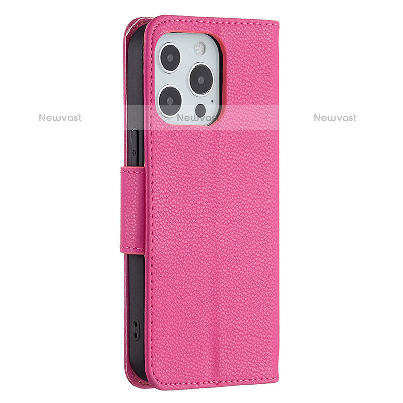 Leather Case Stands Flip Cover Holder for Apple iPhone 15 Pro Max Hot Pink