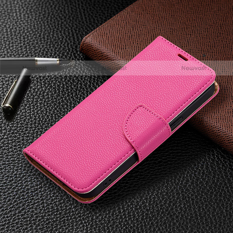 Leather Case Stands Flip Cover Holder for Apple iPhone 15 Pro Max Hot Pink