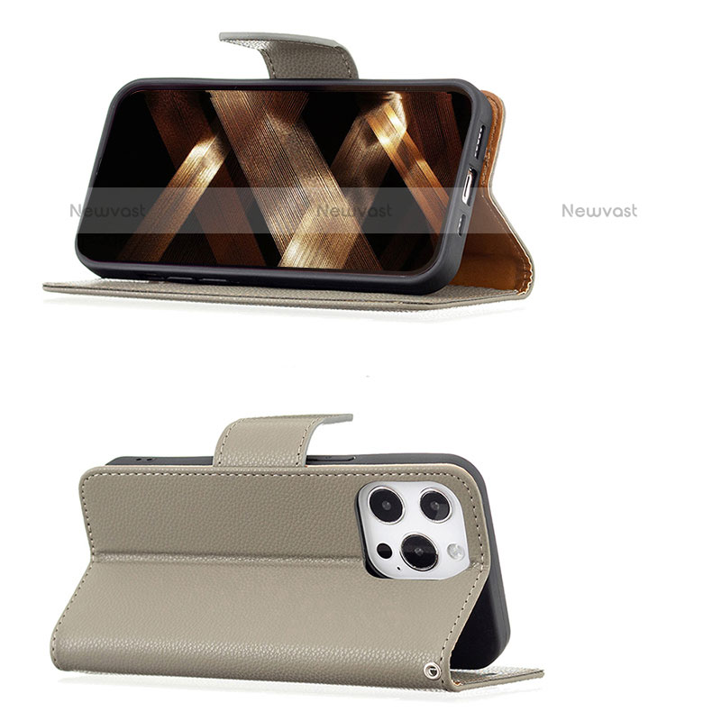 Leather Case Stands Flip Cover Holder for Apple iPhone 15 Pro Max Khaki