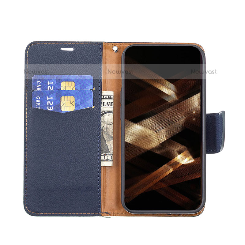 Leather Case Stands Flip Cover Holder for Apple iPhone 15 Pro Max Navy Blue