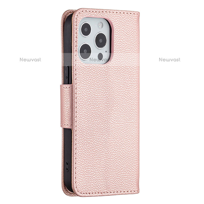 Leather Case Stands Flip Cover Holder for Apple iPhone 15 Pro Max Rose Gold