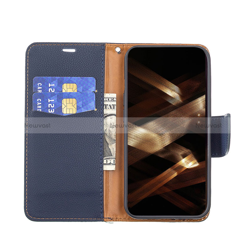 Leather Case Stands Flip Cover Holder for Apple iPhone 15 Pro Navy Blue