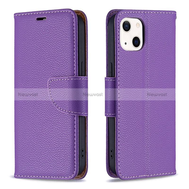 Leather Case Stands Flip Cover Holder for Apple iPhone 15 Purple