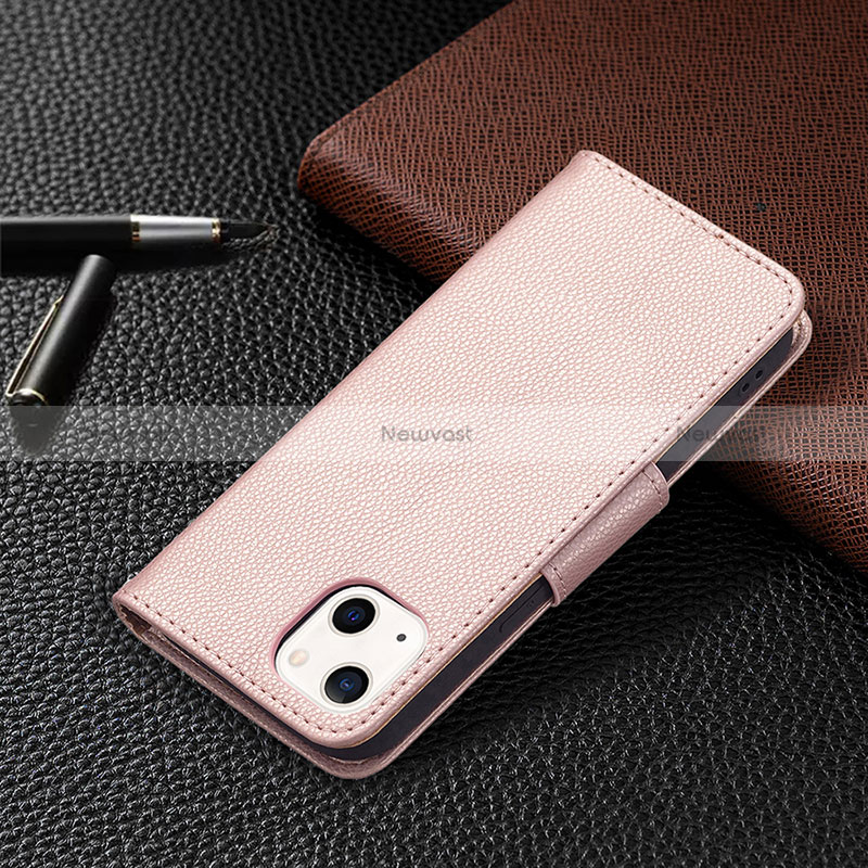 Leather Case Stands Flip Cover Holder for Apple iPhone 15 Rose Gold