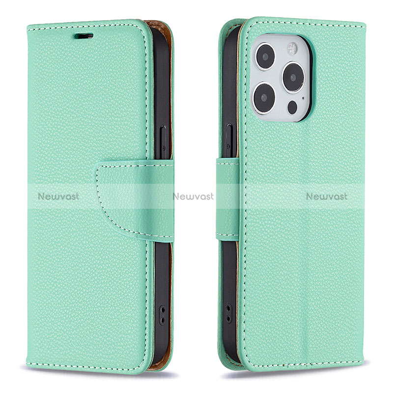 Leather Case Stands Flip Cover Holder for Apple iPhone 16 Pro Max Cyan