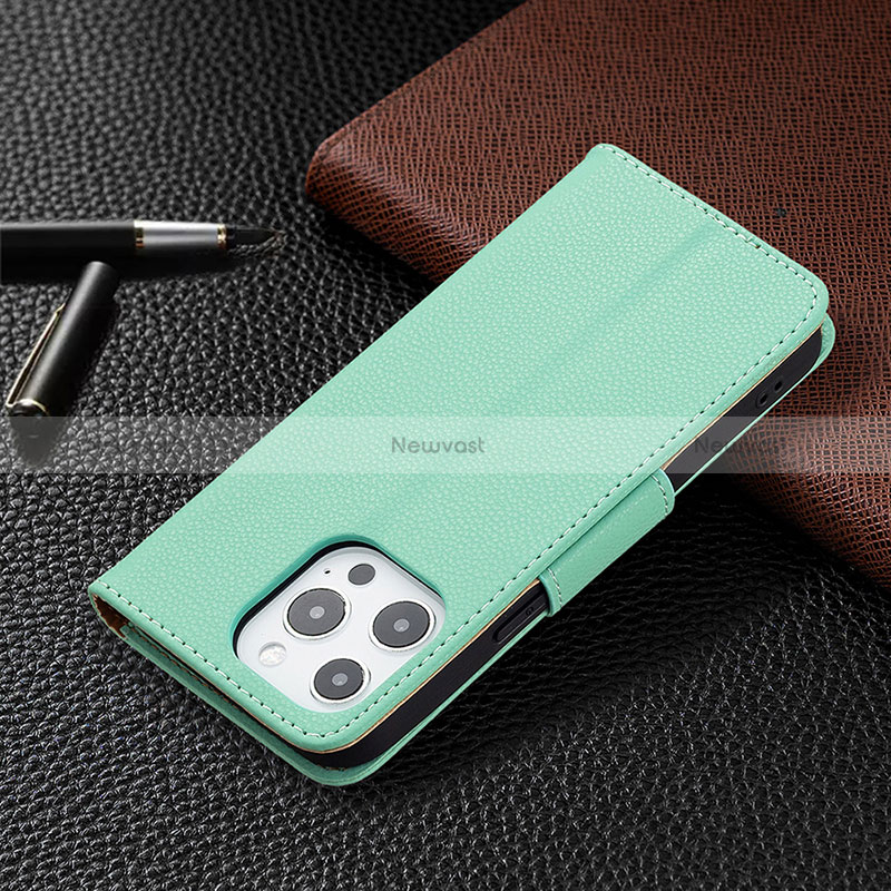 Leather Case Stands Flip Cover Holder for Apple iPhone 16 Pro Max Cyan