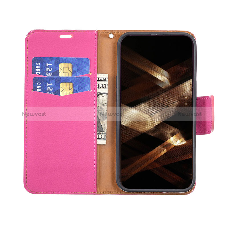 Leather Case Stands Flip Cover Holder for Apple iPhone 16 Pro Max Hot Pink