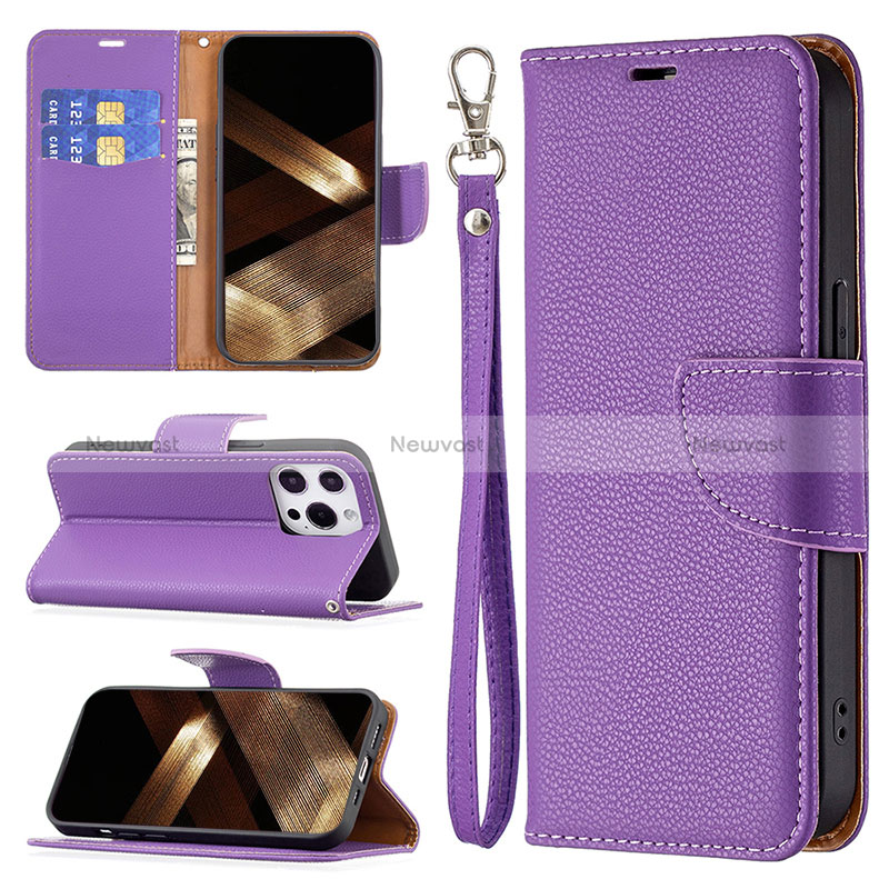 Leather Case Stands Flip Cover Holder for Apple iPhone 16 Pro Max Purple