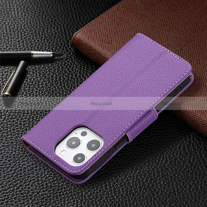 Leather Case Stands Flip Cover Holder for Apple iPhone 16 Pro Max Purple