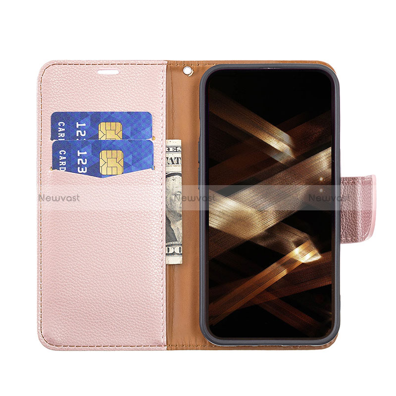 Leather Case Stands Flip Cover Holder for Apple iPhone 16 Pro Rose Gold