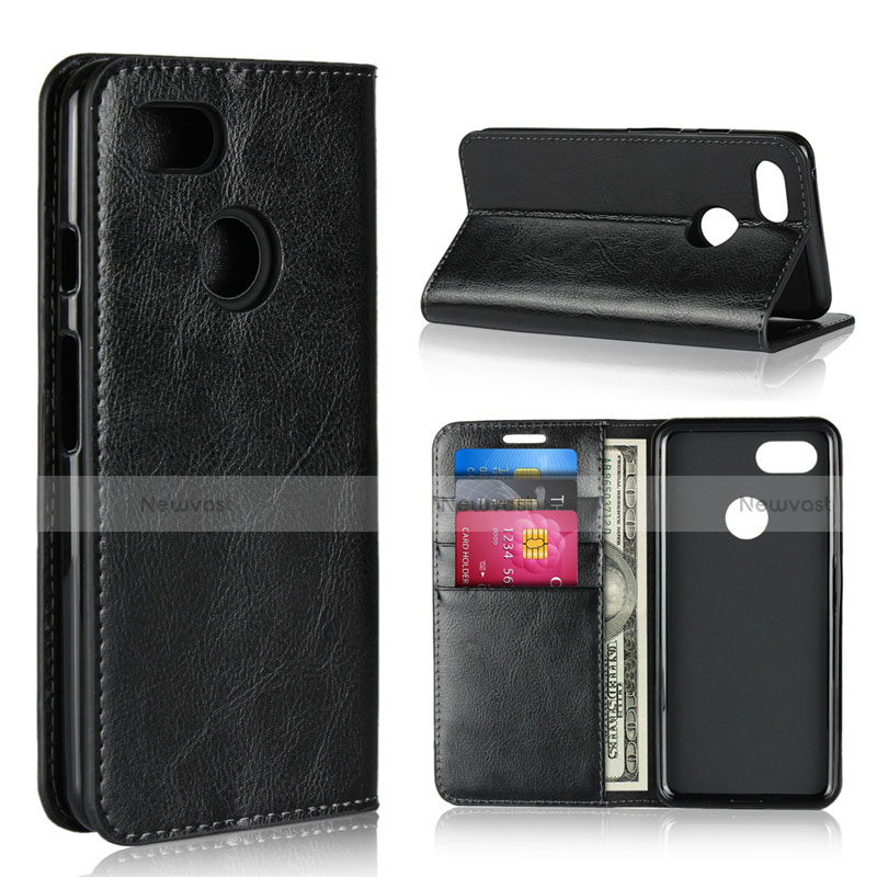 Leather Case Stands Flip Cover Holder for Google Pixel 3 Black