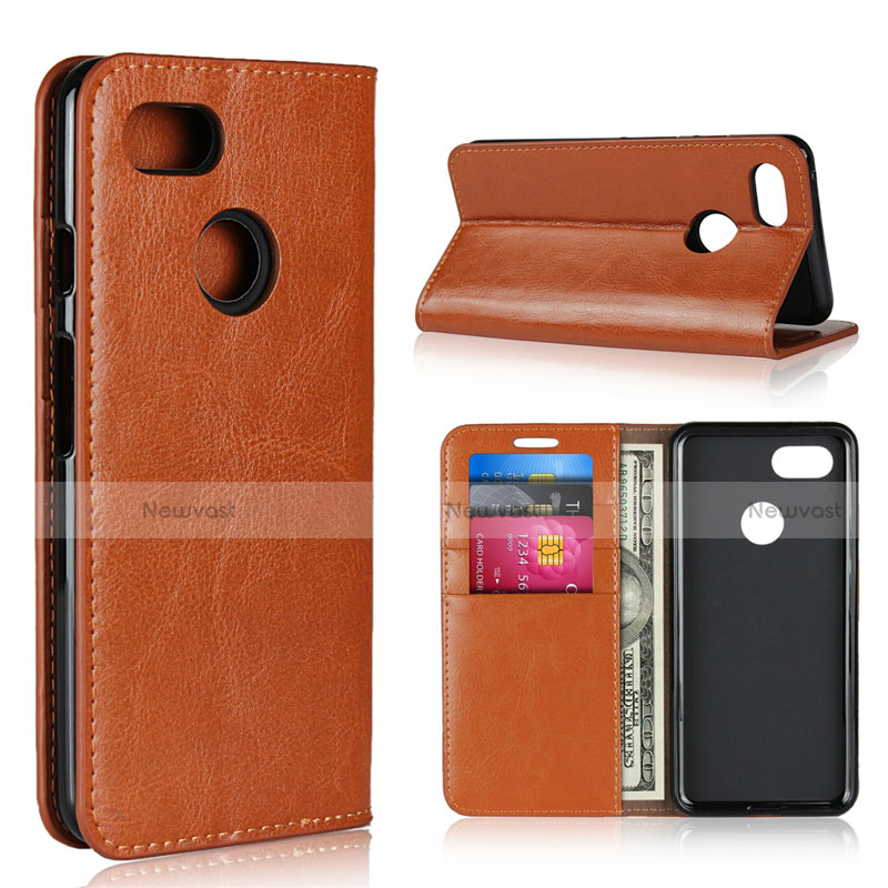 Leather Case Stands Flip Cover Holder for Google Pixel 3 Orange