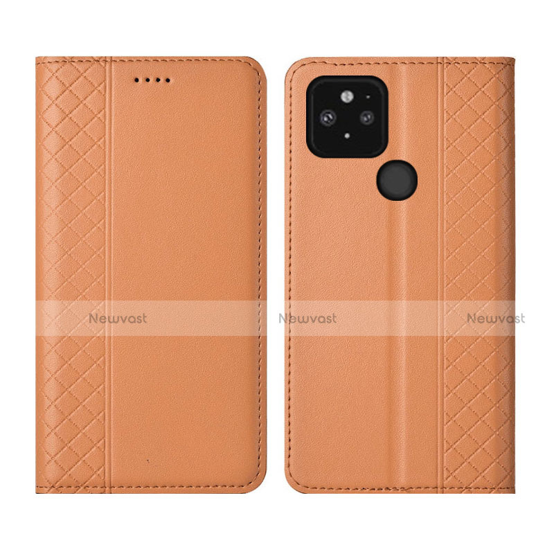 Leather Case Stands Flip Cover Holder for Google Pixel 5 Orange