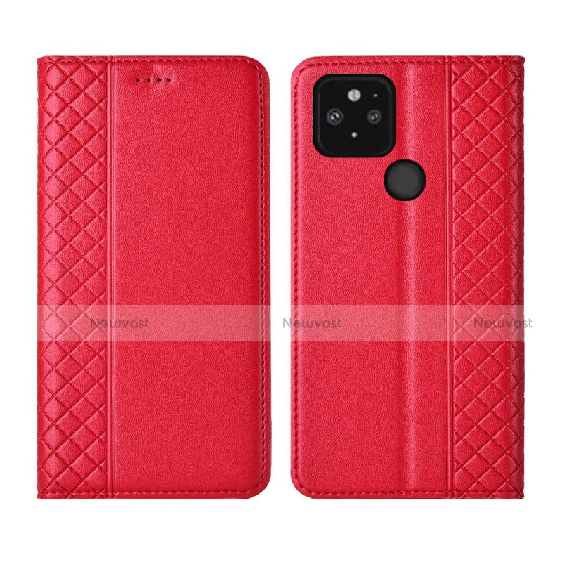 Leather Case Stands Flip Cover Holder for Google Pixel 5 Red