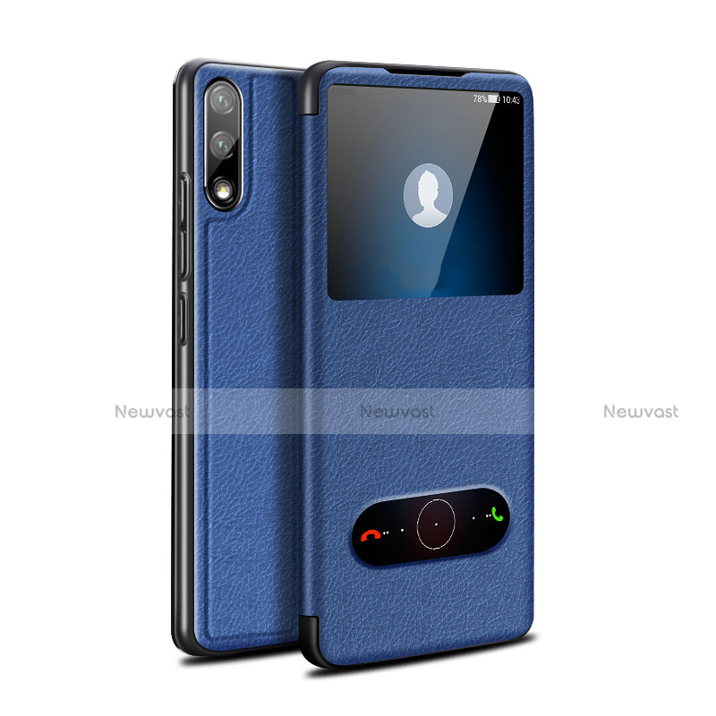 Leather Case Stands Flip Cover Holder for Huawei Enjoy 10 Blue