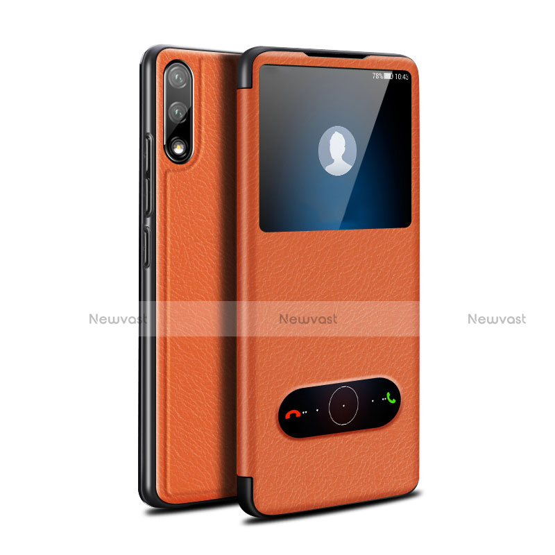 Leather Case Stands Flip Cover Holder for Huawei Enjoy 10 Orange