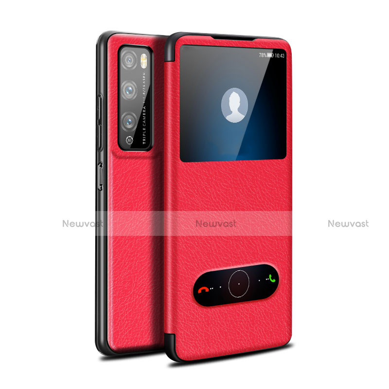 Leather Case Stands Flip Cover Holder for Huawei Enjoy 20 Pro 5G Red