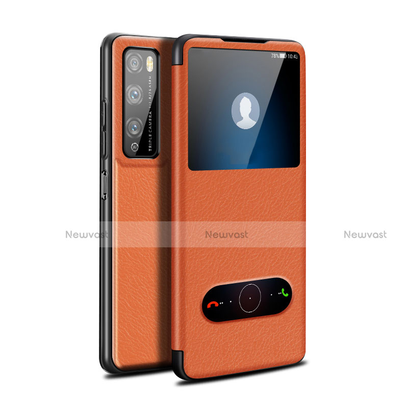 Leather Case Stands Flip Cover Holder for Huawei Enjoy Z 5G Orange