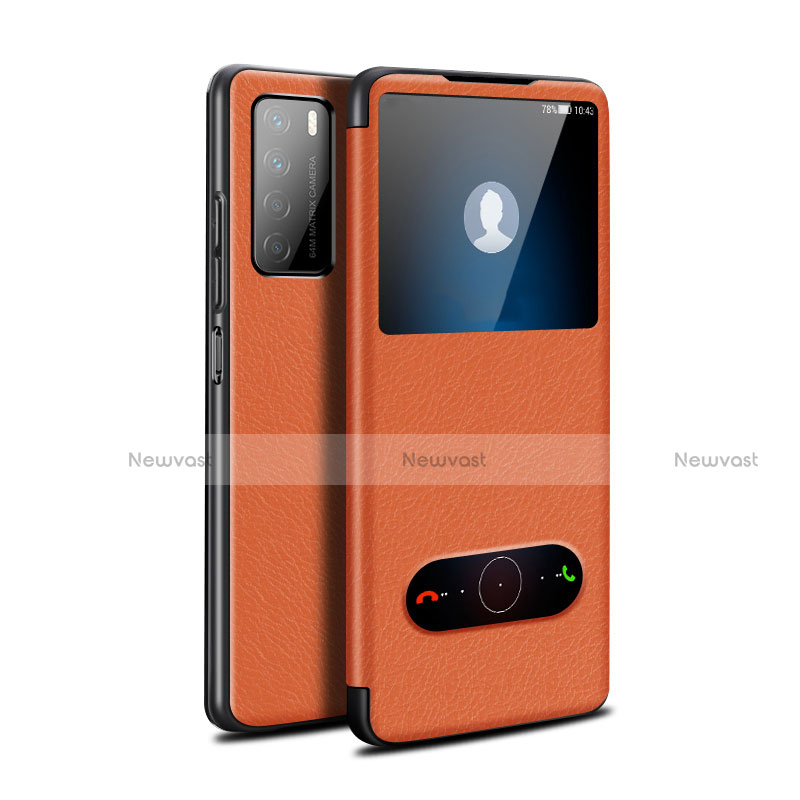 Leather Case Stands Flip Cover Holder for Huawei Honor Play4 5G Orange