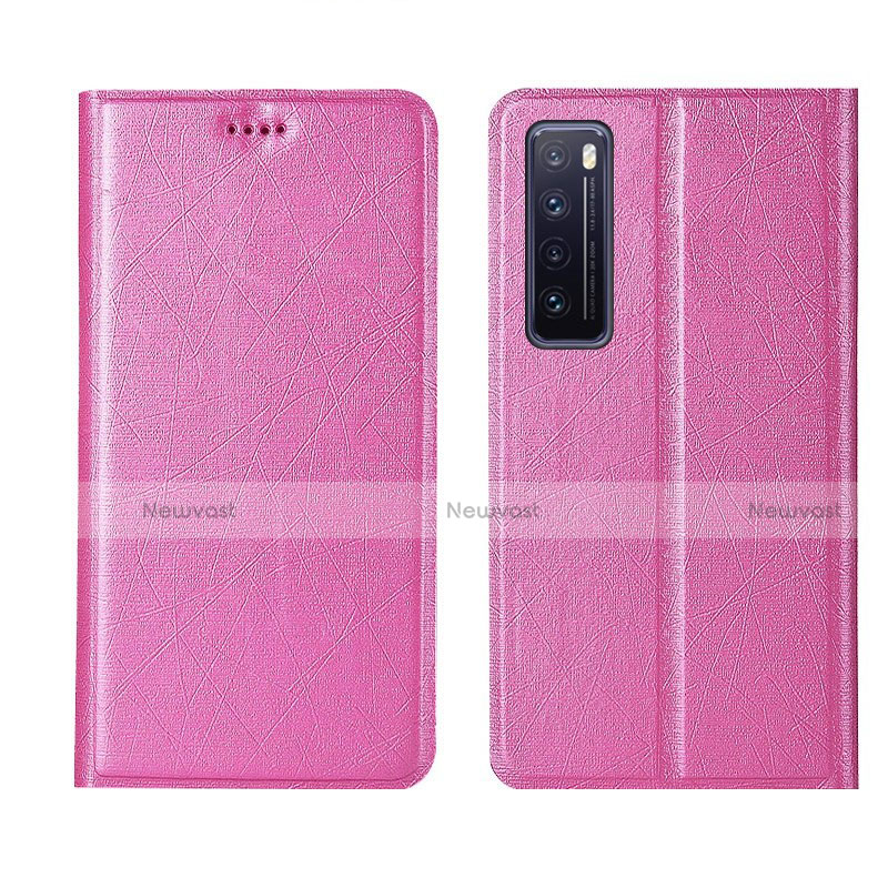 Leather Case Stands Flip Cover Holder for Huawei Nova 7 5G Pink