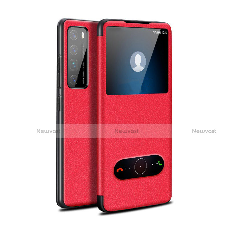 Leather Case Stands Flip Cover Holder for Huawei Nova 7 Pro 5G Red