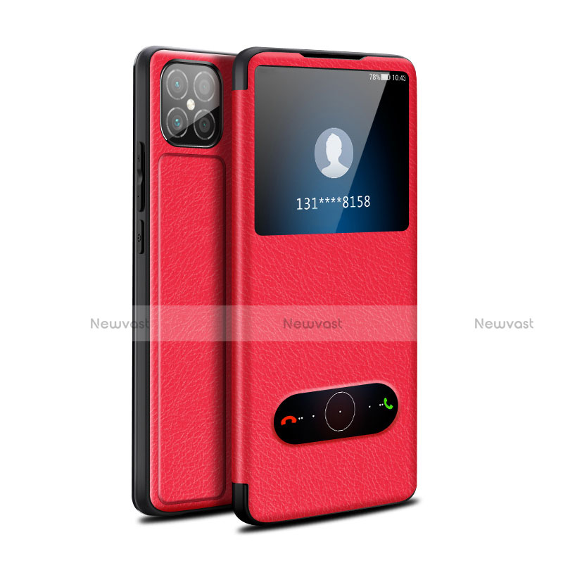 Leather Case Stands Flip Cover Holder for Huawei Nova 8 SE 5G Red