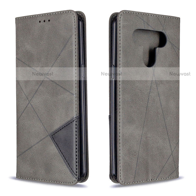 Leather Case Stands Flip Cover Holder for LG K51 Gray