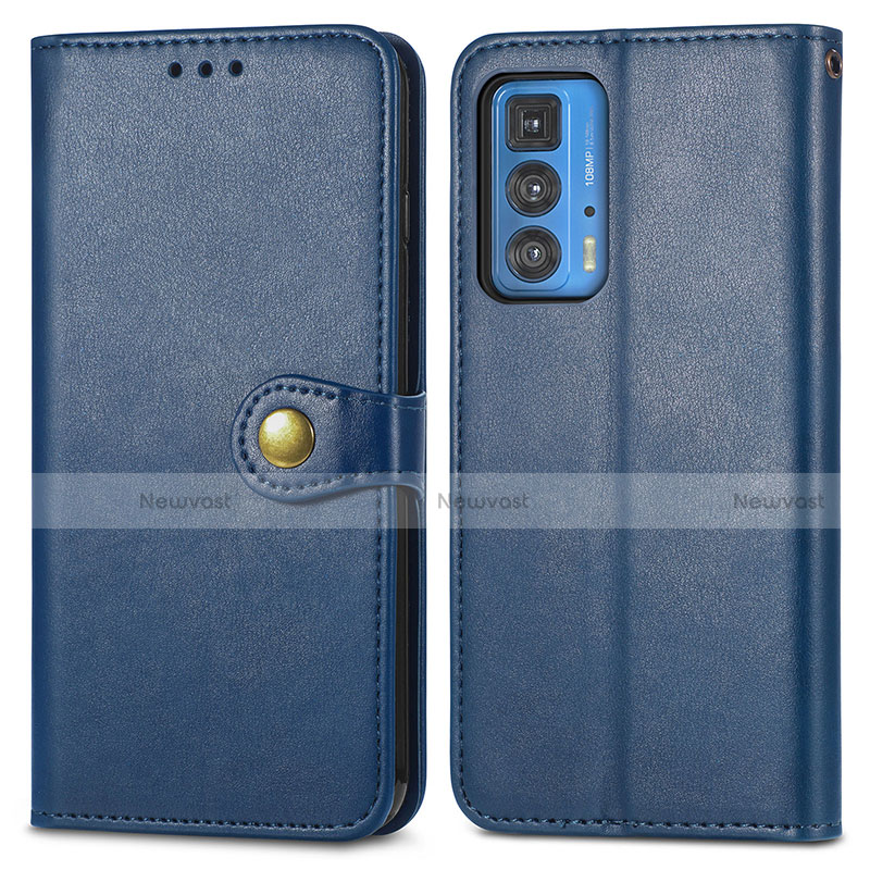 Leather Case Stands Flip Cover Holder for Motorola Moto Edge S Pro 5G Blue