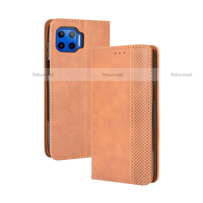 Leather Case Stands Flip Cover Holder for Motorola Moto G 5G Plus Orange