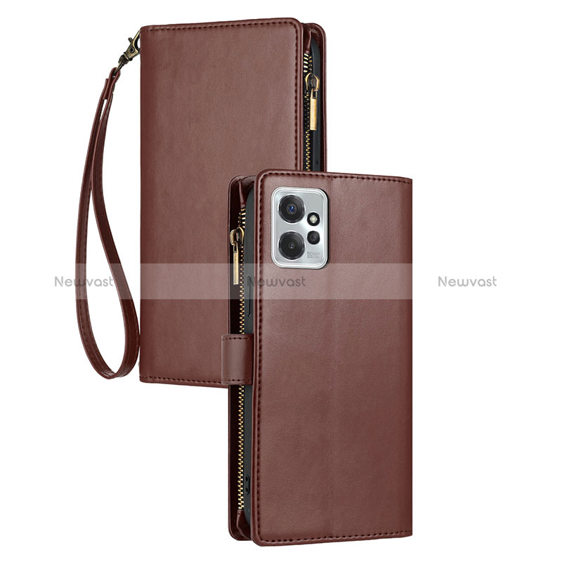 Leather Case Stands Flip Cover Holder for Motorola Moto G Power 5G (2023) Brown