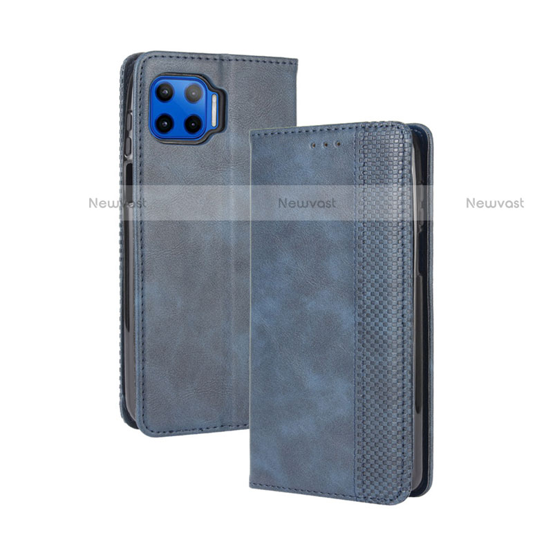 Leather Case Stands Flip Cover Holder for Motorola Moto One 5G Blue