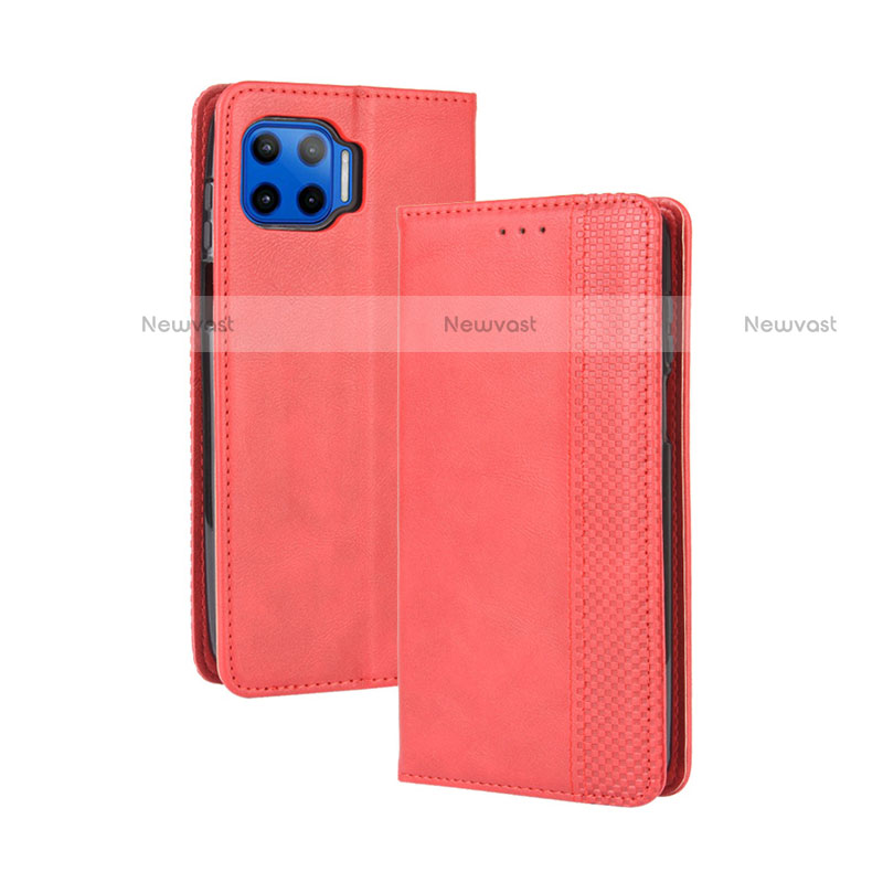 Leather Case Stands Flip Cover Holder for Motorola Moto One 5G Red