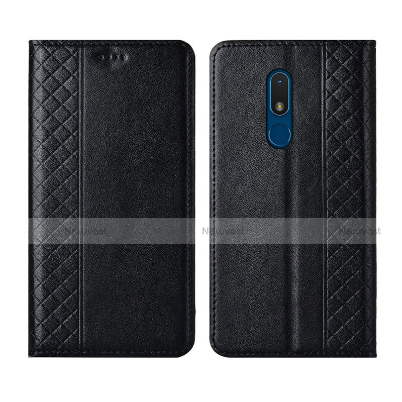 Leather Case Stands Flip Cover Holder for Nokia C3 Black