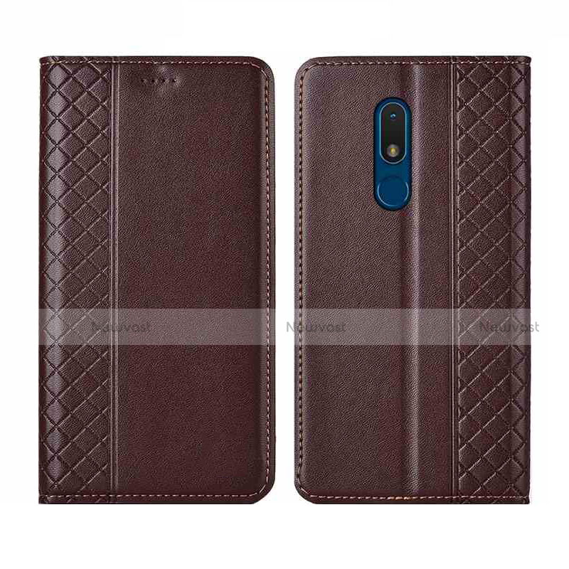 Leather Case Stands Flip Cover Holder for Nokia C3 Brown