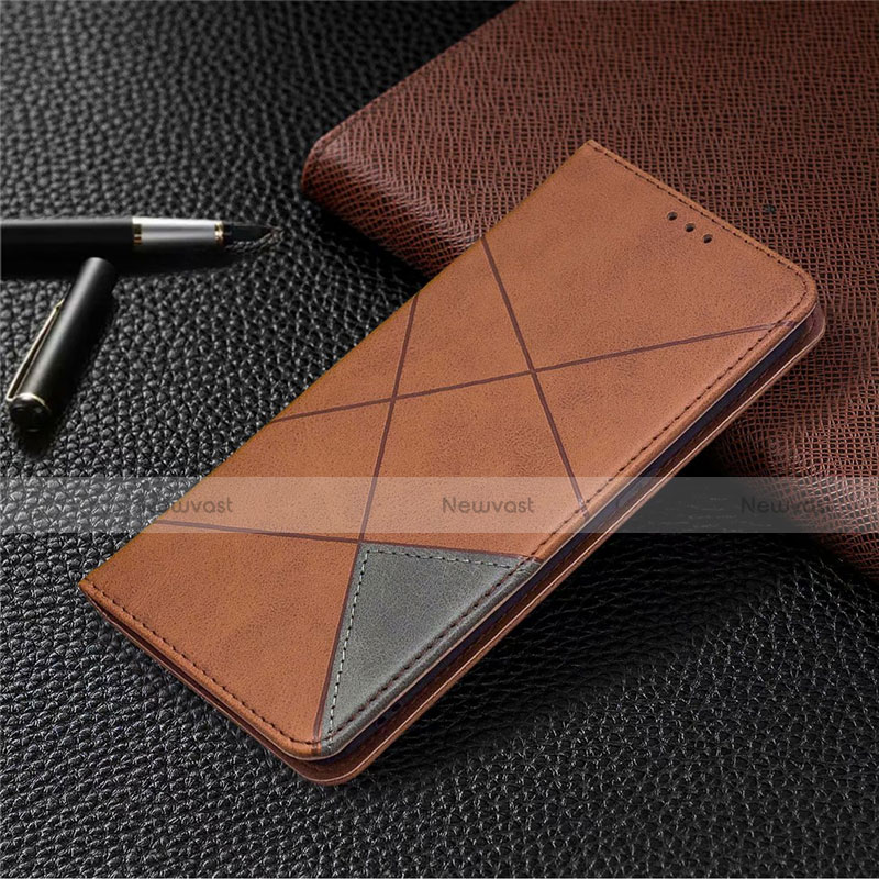 Leather Case Stands Flip Cover Holder for Oppo A15 Brown