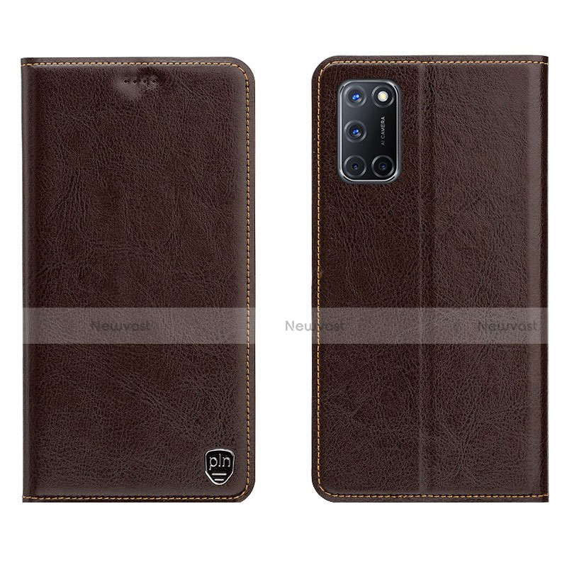 Leather Case Stands Flip Cover Holder for Oppo A52 Brown