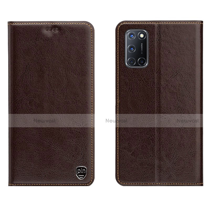 Leather Case Stands Flip Cover Holder for Oppo A72 Brown