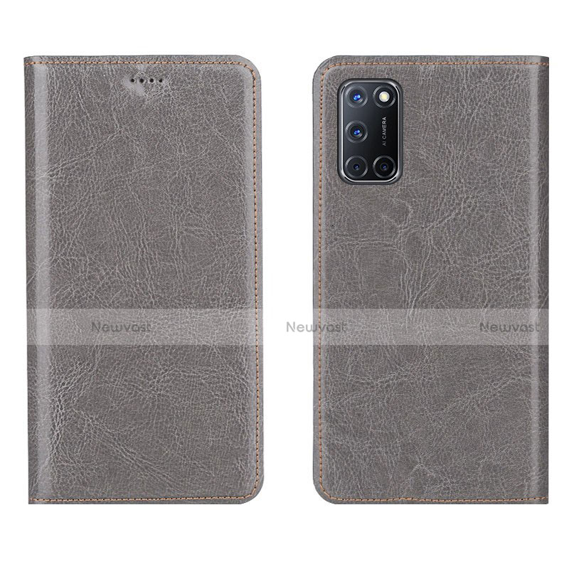 Leather Case Stands Flip Cover Holder for Oppo A72 Gray