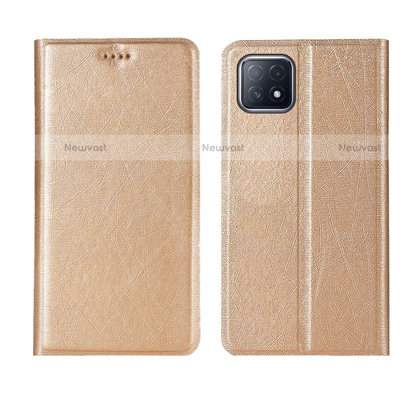 Leather Case Stands Flip Cover Holder for Oppo A73 5G Gold