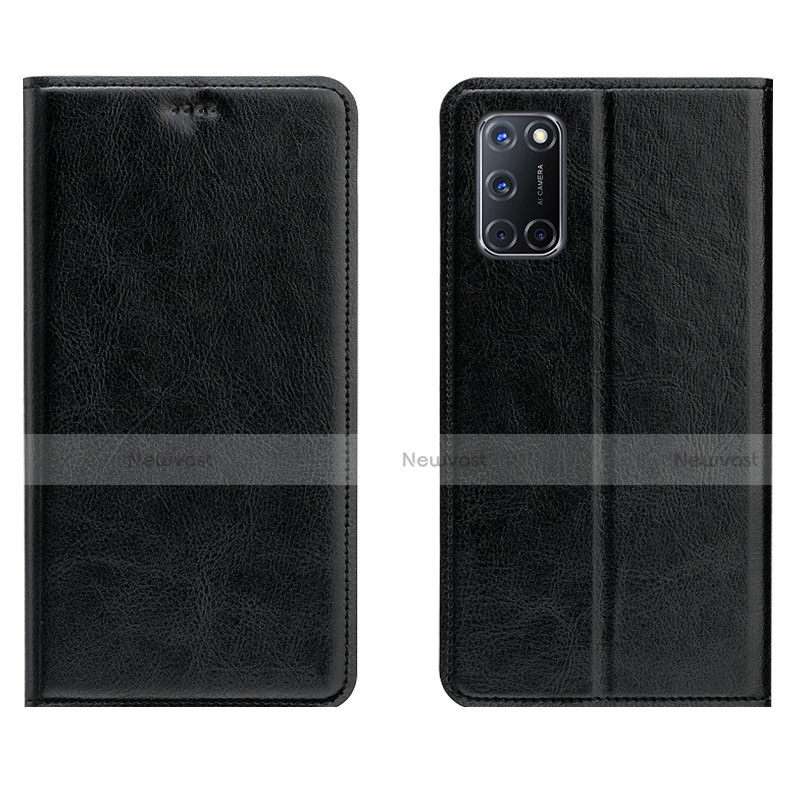 Leather Case Stands Flip Cover Holder for Oppo A92 Black