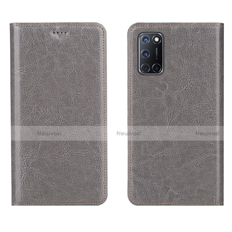 Leather Case Stands Flip Cover Holder for Oppo A92 Gray