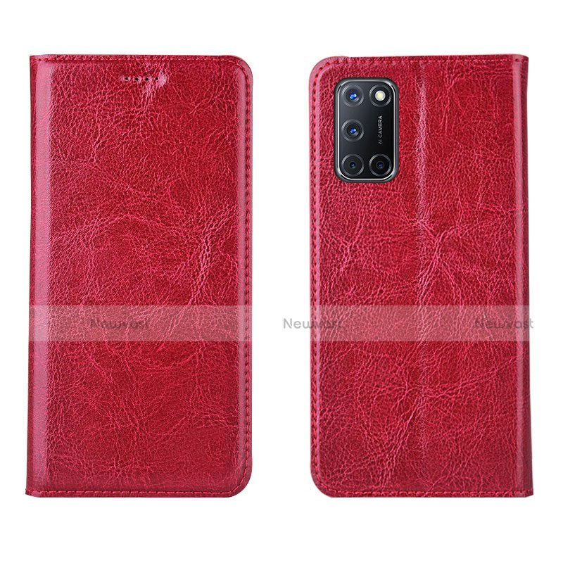 Leather Case Stands Flip Cover Holder for Oppo A92 Red