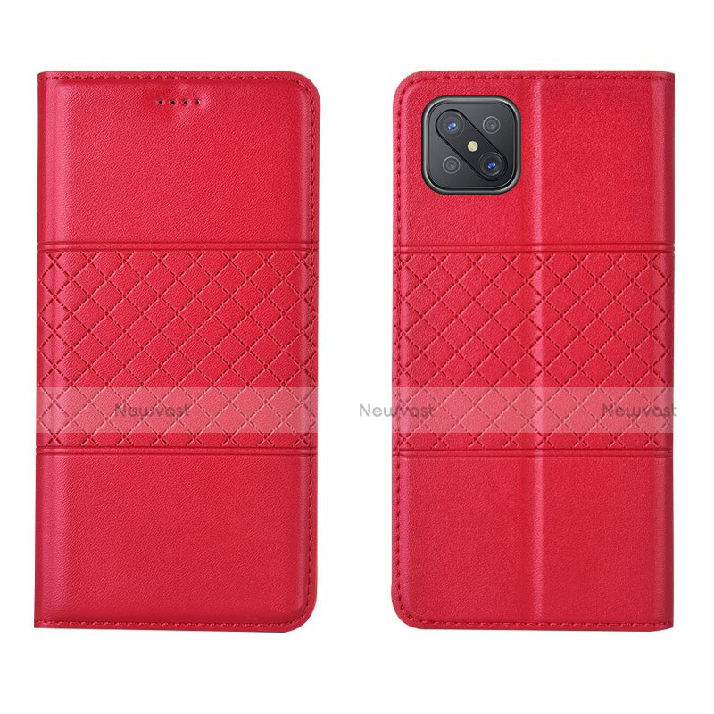 Leather Case Stands Flip Cover Holder for Oppo A92s 5G Red