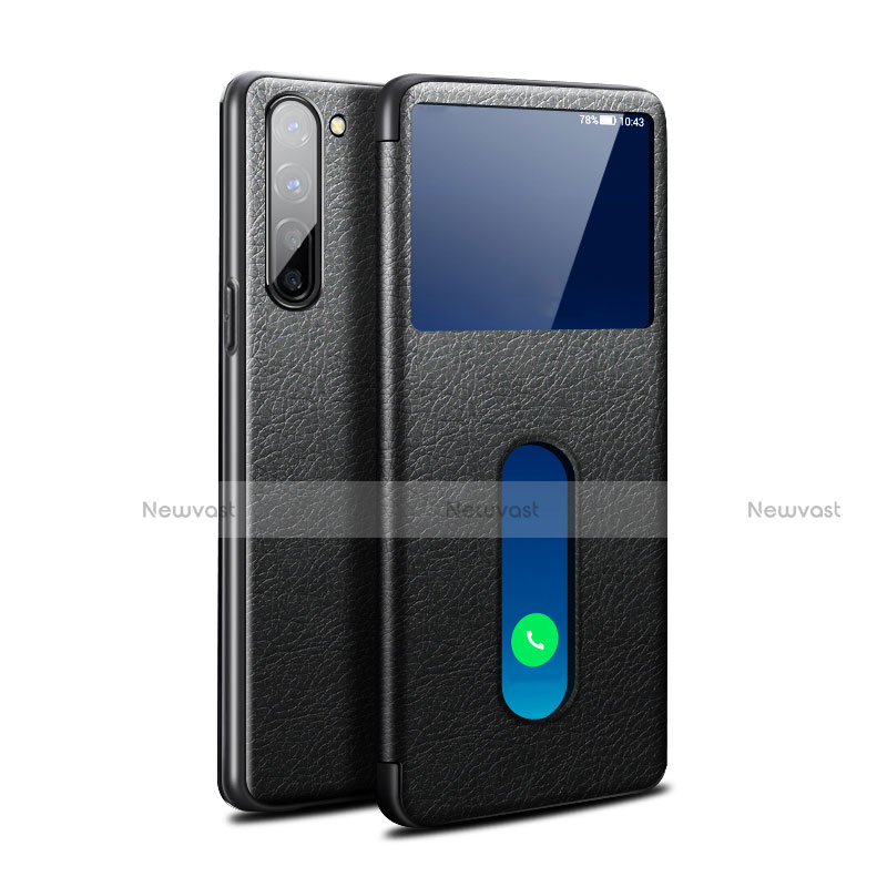 Leather Case Stands Flip Cover Holder for Oppo F15 Black