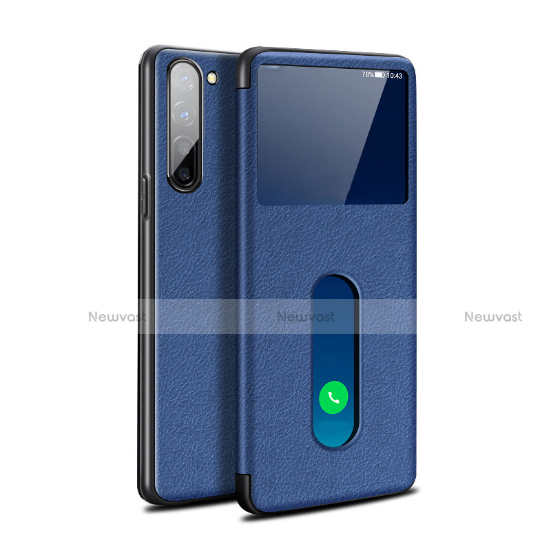 Leather Case Stands Flip Cover Holder for Oppo F15 Blue