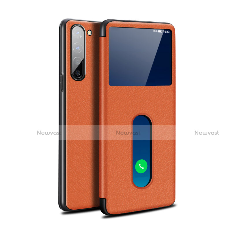 Leather Case Stands Flip Cover Holder for Oppo F15 Orange